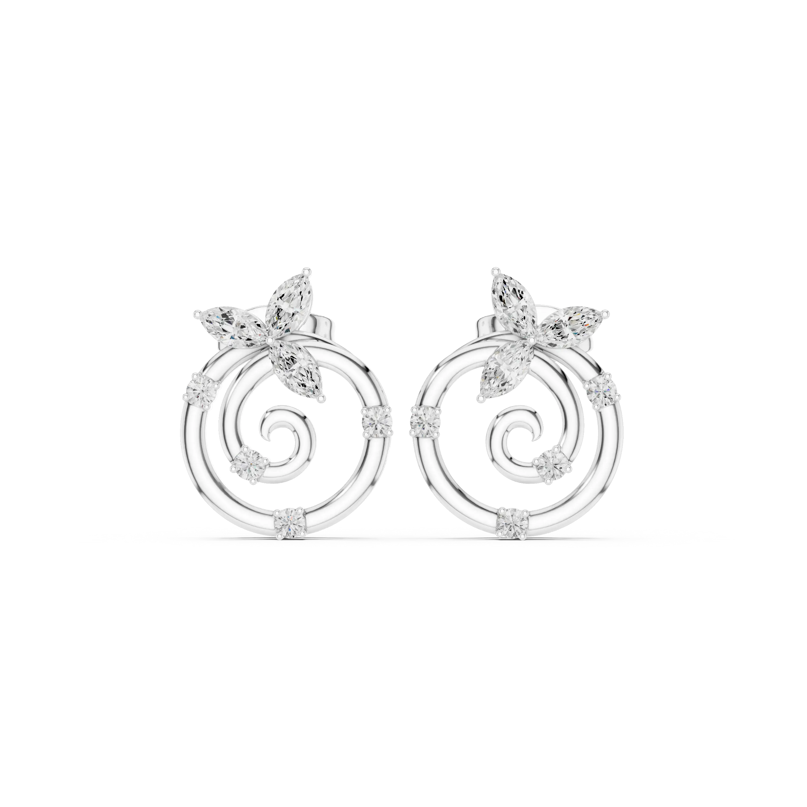 Pair-Shot: Marquise Diamond Earrings with Halo Setting in 14k White Gold - Lab Grown - Driona Jewels