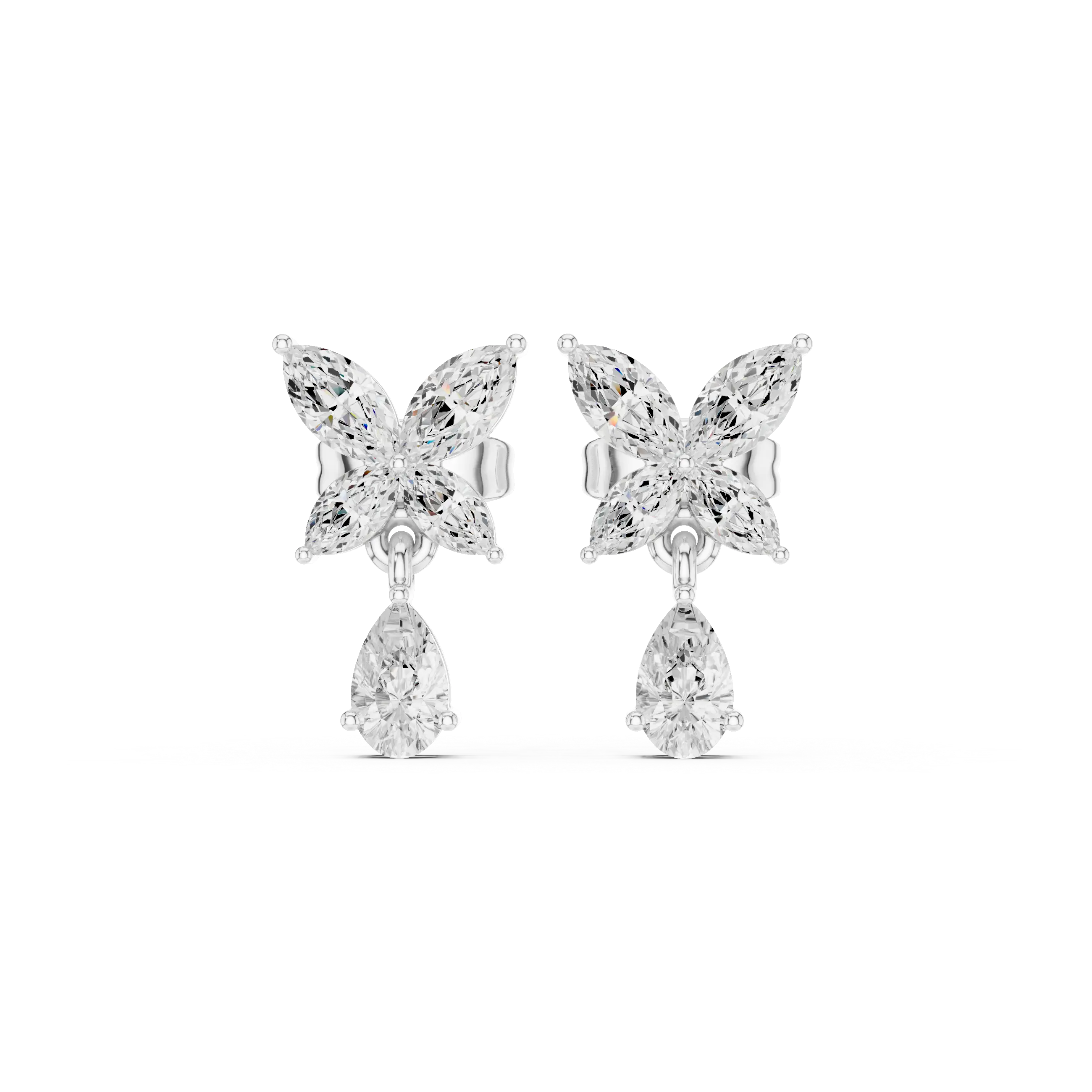 Pair-Shot: Marquise Diamond Earrings with Halo Setting in 14k White Gold - Lab Grown - Driona Jewels