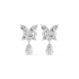 Pair-Shot: Marquise Diamond Earrings with Halo Setting in 14k White Gold - Lab Grown - Driona Jewels