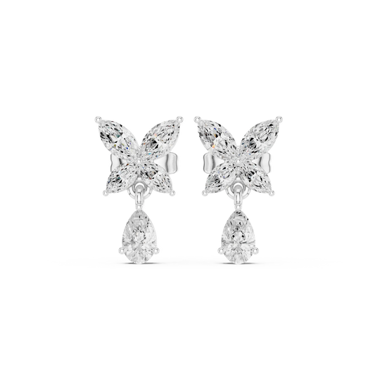 Pair-Shot: Marquise Diamond Earrings with Halo Setting in 14k White Gold - Lab Grown - Driona Jewels