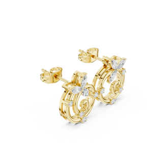 Pair-Shot: Marquise Diamond Earrings with Halo Setting in 14k Yellow Gold - Lab Grown - Driona Jewels