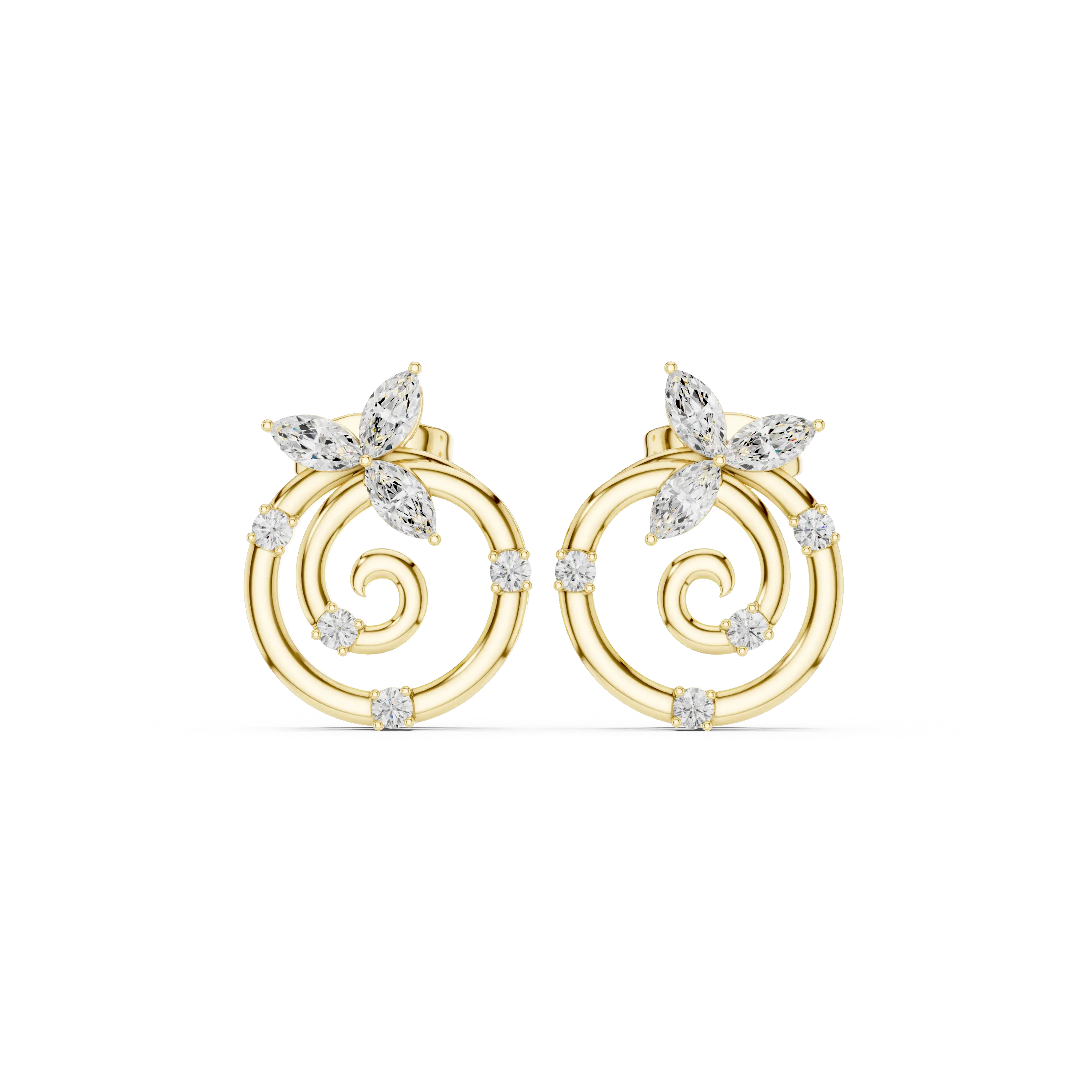 Pair-Shot: Marquise Diamond Earrings with Halo Setting in 14k Yellow Gold - Lab Grown - Driona Jewels
