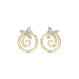 Pair-Shot: Marquise Diamond Earrings with Halo Setting in 14k Yellow Gold - Lab Grown - Driona Jewels