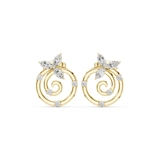 Pair-Shot: Marquise Diamond Earrings with Halo Setting in 14k Yellow Gold - Lab Grown - Driona Jewels