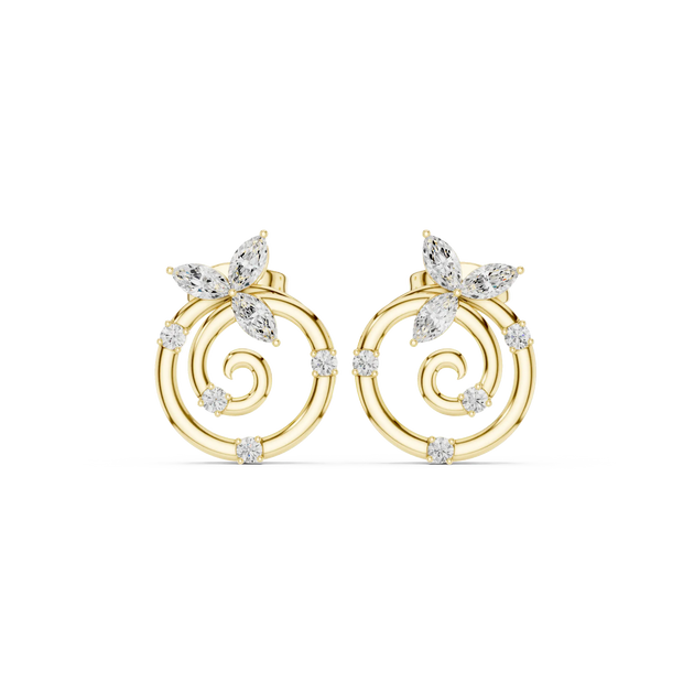 Pair-Shot: Marquise Diamond Earrings with Halo Setting in 14k Yellow Gold - Lab Grown - Driona Jewels