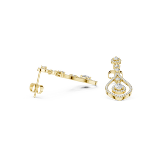 Three-quarter-view: Marquise Diamond Earrings with Halo Setting in 14k Yellow Gold - Lab Grown - Driona Jewels