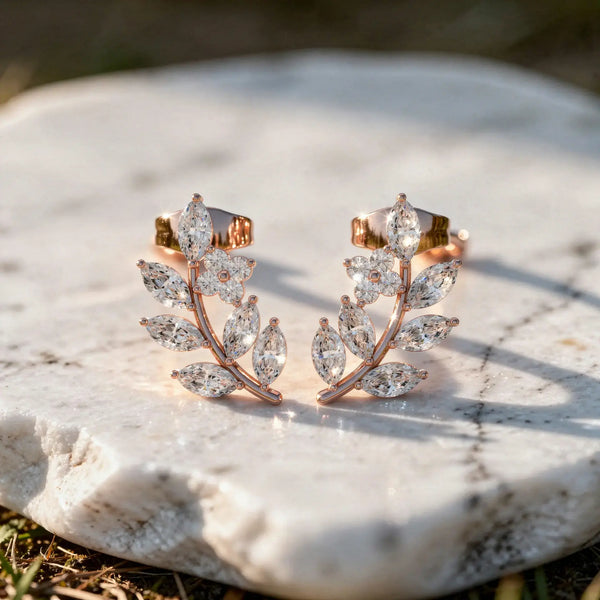 Pair-shot: Marquise Diamond Earrings with Pave Setting in 14k Rose Gold - Lab Grown - Driona Jewels