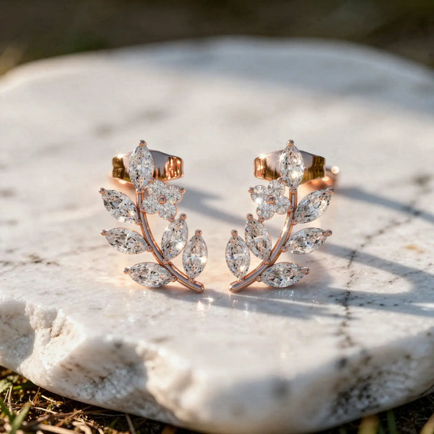Pair-shot: Marquise Diamond Earrings with Pave Setting in 14k Rose Gold - Lab Grown - Driona Jewels