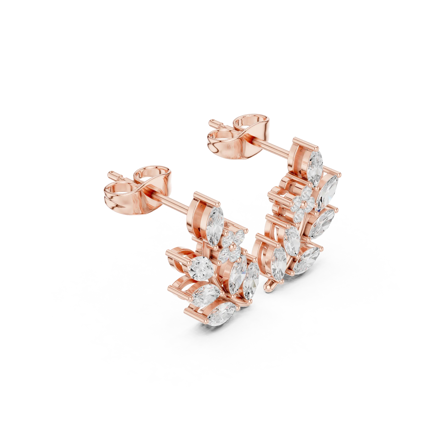 Pair Shot: Marquise Diamond Earrings with Prong Setting in 14k Rose Gold - Lab Grown - Driona Jewels
