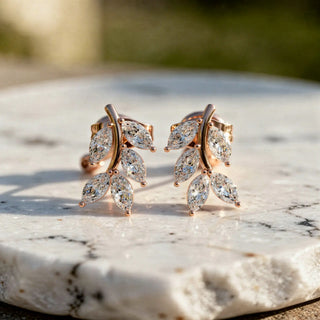 Pair-Shot: Marquise Diamond Earrings with Prong Setting in 14k Rose Gold - Lab Grown - Driona Jewels