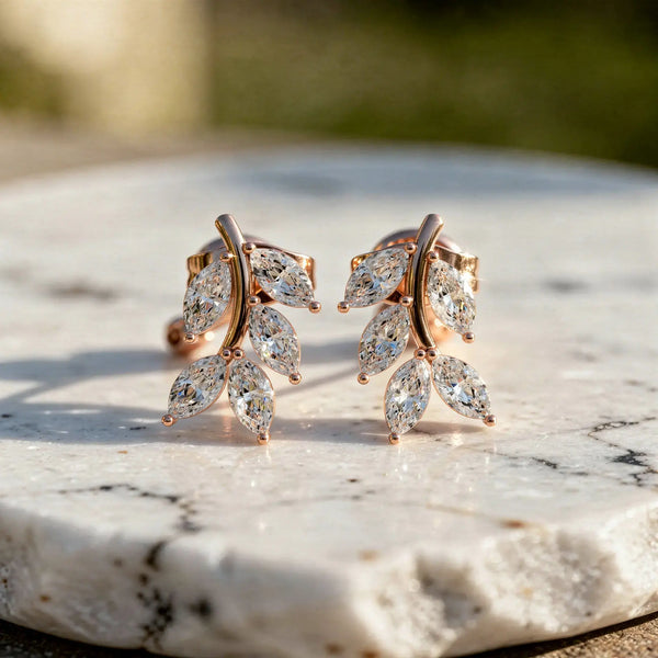 Pair-Shot: Marquise Diamond Earrings with Prong Setting in 14k Rose Gold - Lab Grown - Driona Jewels