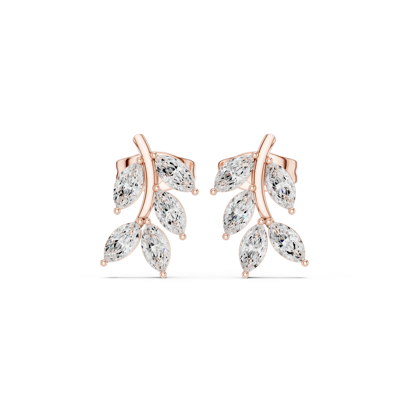 Pair-Shot: Marquise Diamond Earrings with Prong Setting in 14k Rose Gold - Lab Grown - Driona Jewels