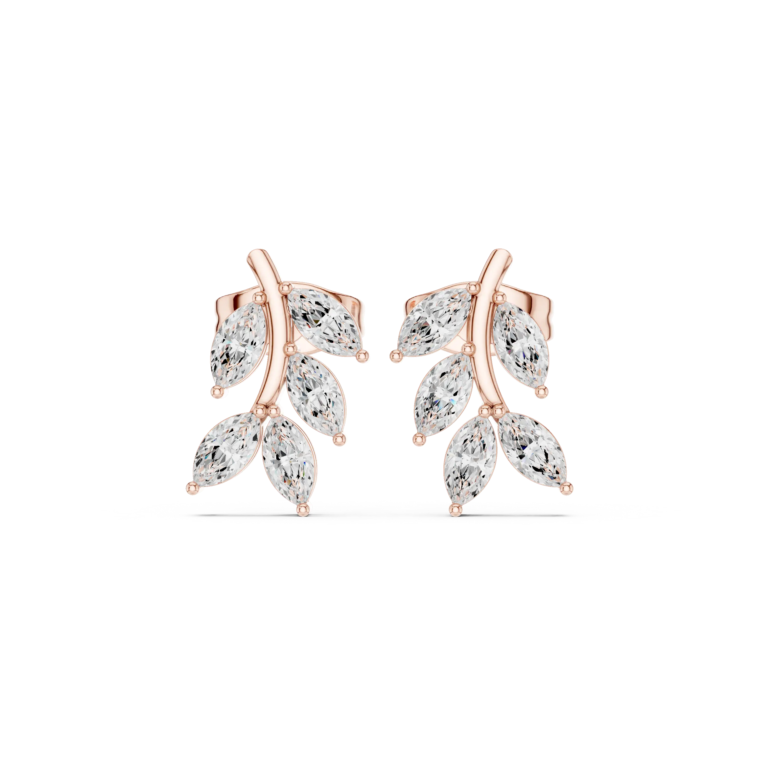 Pair-Shot: Marquise Diamond Earrings with Prong Setting in 14k Rose Gold - Lab Grown - Driona Jewels