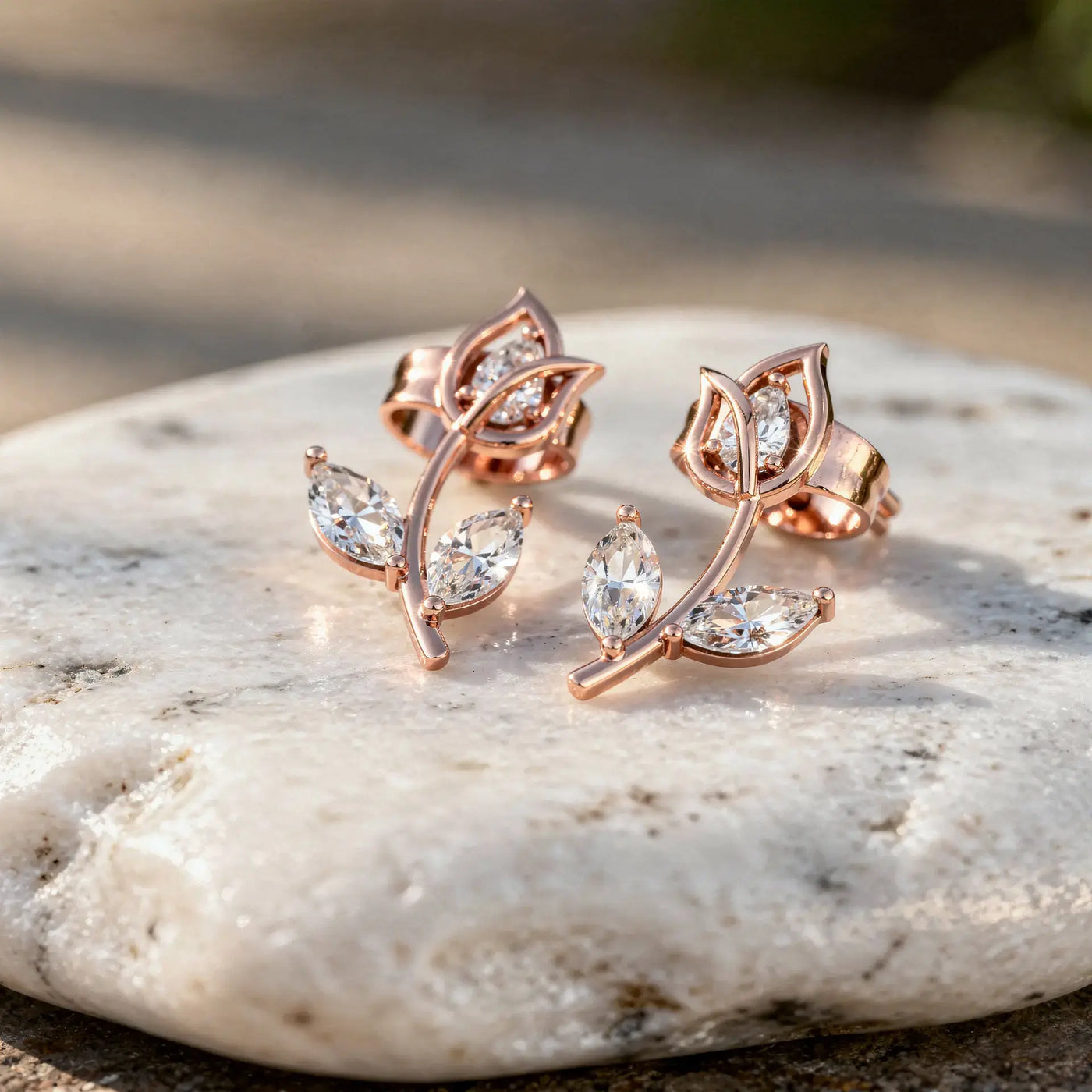 Pair Shot: Marquise Diamond Earrings with Prong Setting in 14k Rose Gold - Lab Grown - Driona Jewels