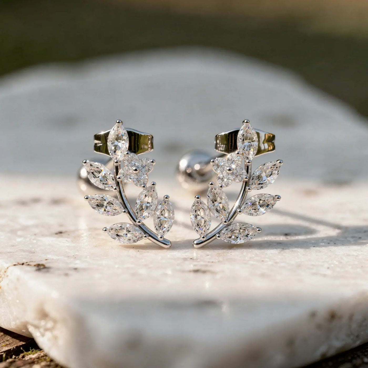 Pair-Shot: Marquise Diamond Earrings with Prong Setting in 14k White Gold - Lab Grown - Driona Jewels