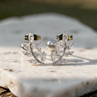 Pair-Shot: Marquise Diamond Earrings with Prong Setting in 14k White Gold - Lab Grown - Driona Jewels