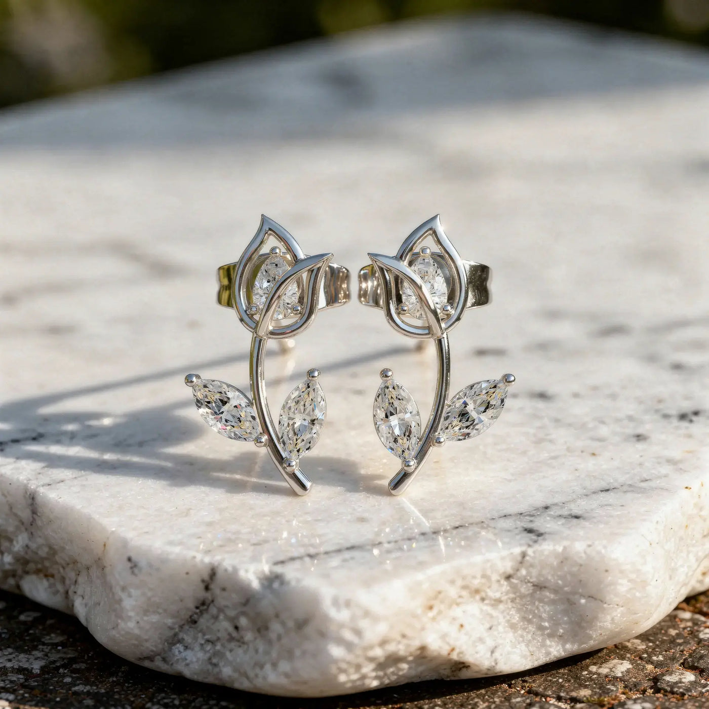 Pair-shot: Marquise Diamond Earrings with Prong Setting in 14k White Gold - Lab Grown - Driona Jewels