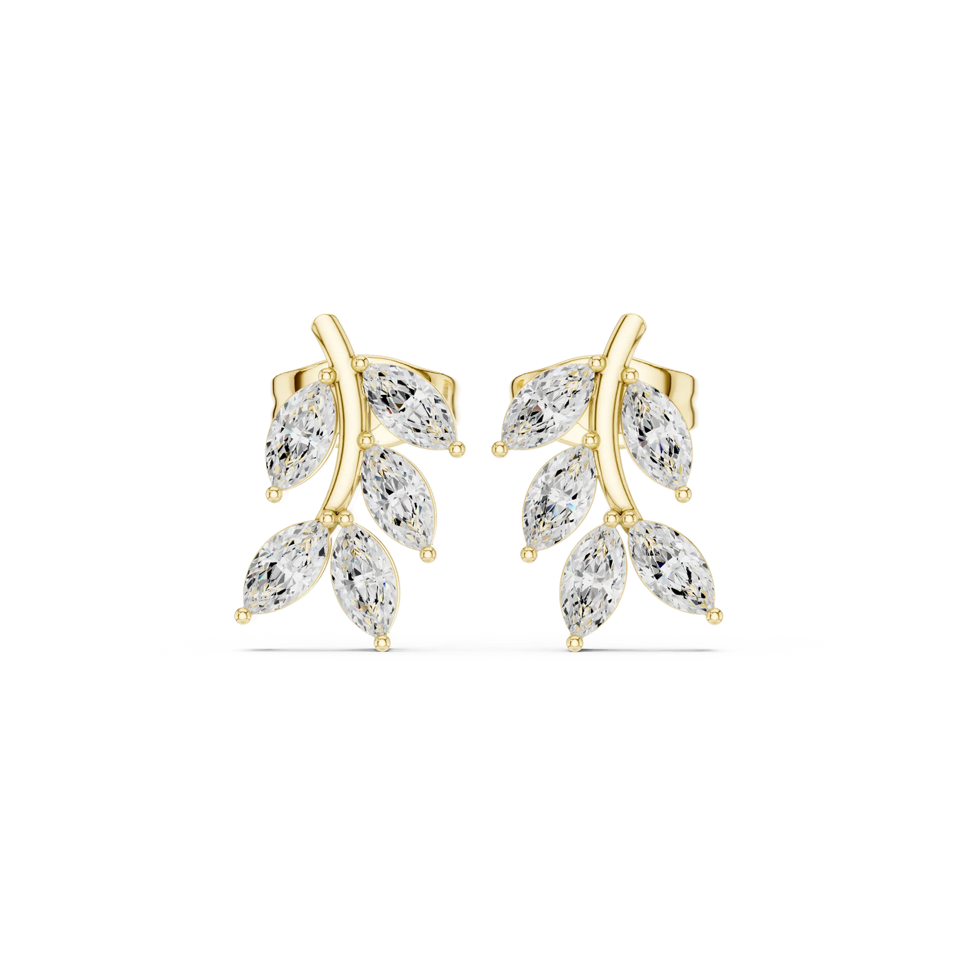 Pair-Shot: Marquise Diamond Earrings with Prong Setting in 14k Yellow Gold - Lab Grown - Driona Jewels