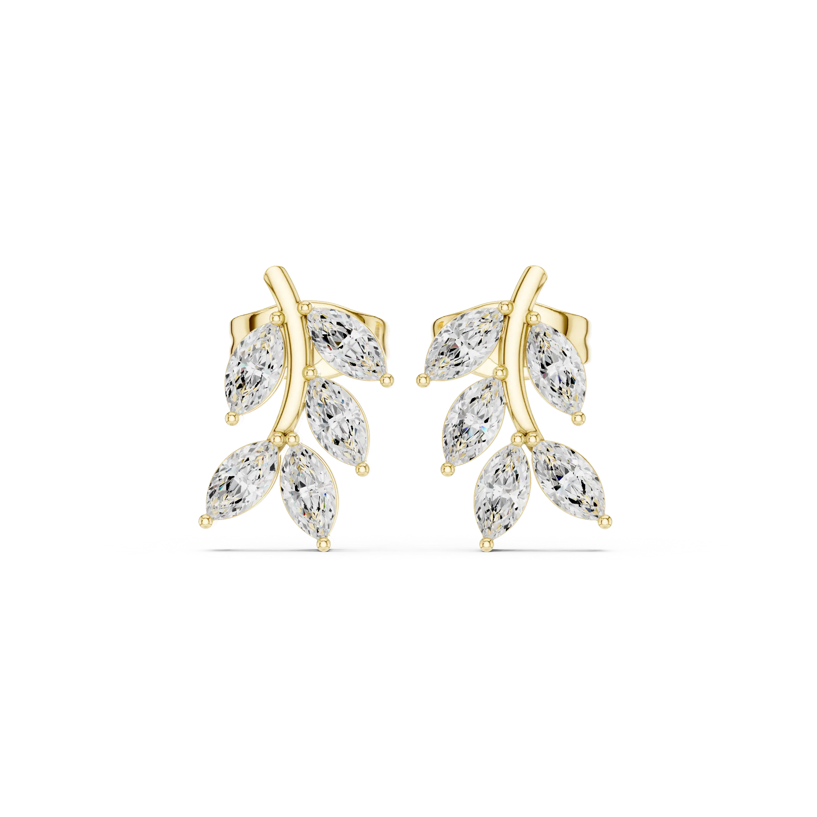Pair-Shot: Marquise Diamond Earrings with Prong Setting in 14k Yellow Gold - Lab Grown - Driona Jewels