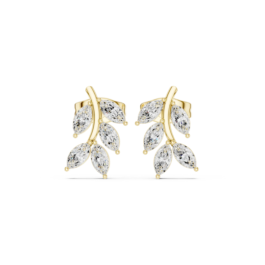 Pair-Shot: Marquise Diamond Earrings with Prong Setting in 14k Yellow Gold - Lab Grown - Driona Jewels
