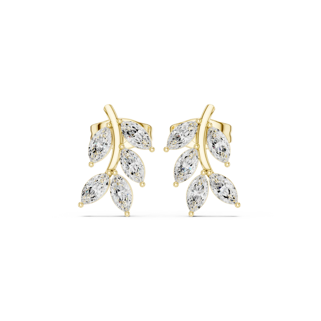 Pair-Shot: Marquise Diamond Earrings with Prong Setting in 14k Yellow Gold - Lab Grown - Driona Jewels