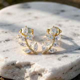 Pair-Shot: Marquise Diamond Earrings with Prong Setting in 14k Yellow Gold - Lab Grown - Driona Jewels