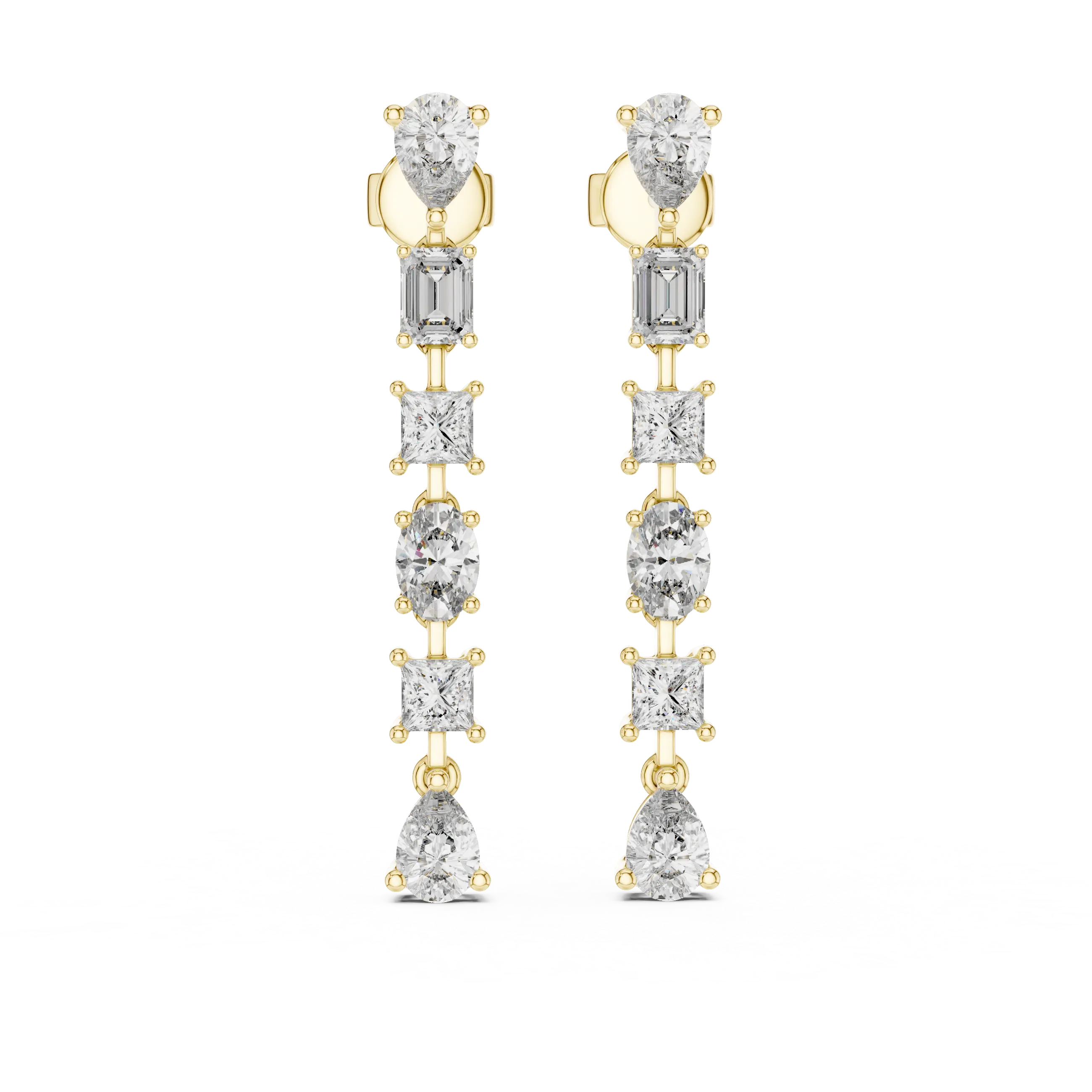 Pair Shot: Mixed Cut Diamond Earrings with Prong Setting in 14k Yellow Gold - Lab Grown - Driona Jewels