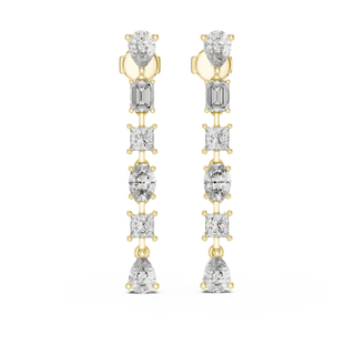 Pair Shot: Mixed Cut Diamond Earrings with Prong Setting in 14k Yellow Gold - Lab Grown - Driona Jewels