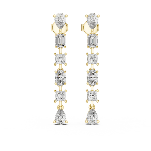 Pair Shot: Mixed Cut Diamond Earrings with Prong Setting in 14k Yellow Gold - Lab Grown - Driona Jewels