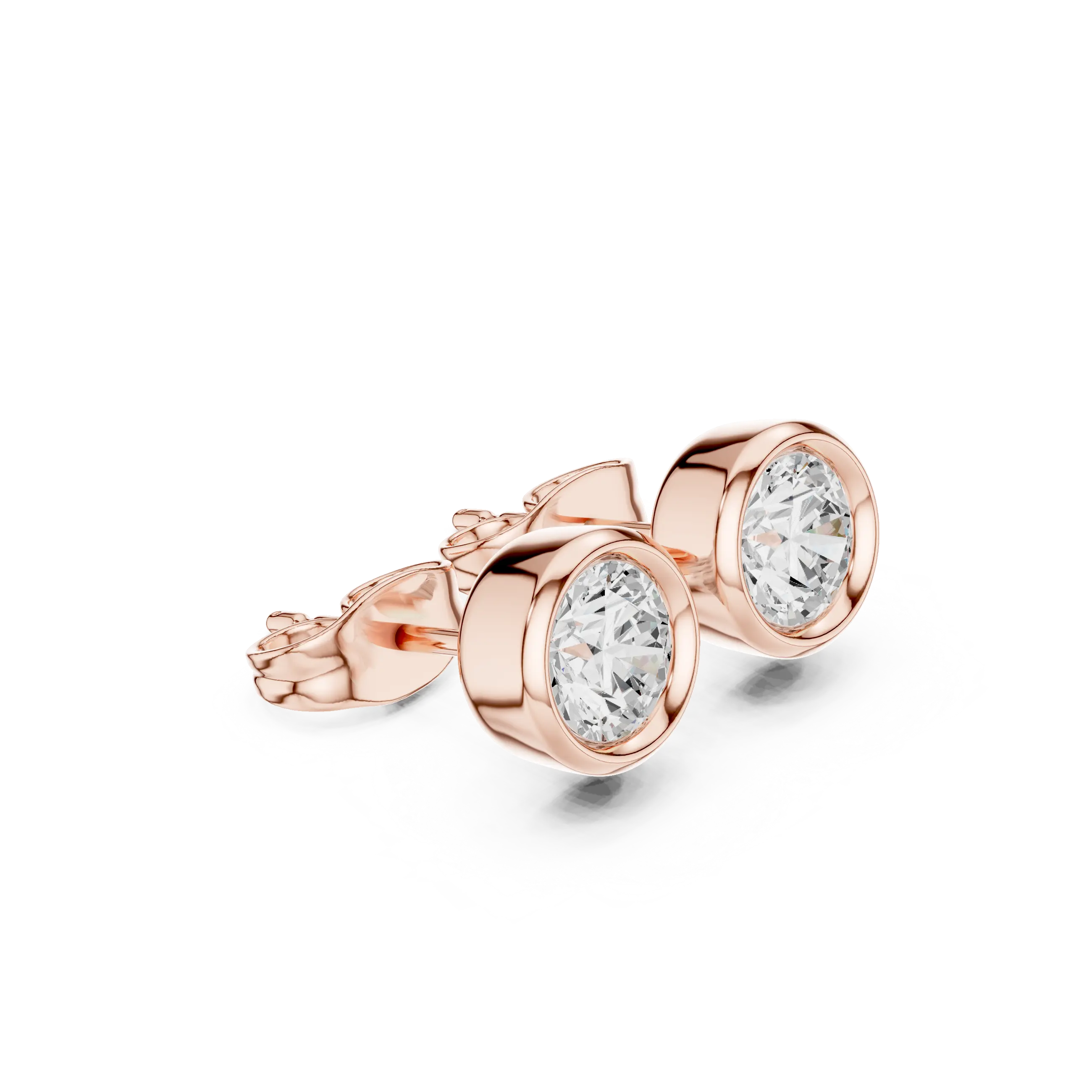 Pair Shot: Oval Diamond Earrings with Bezel Setting in 14k Rose Gold - Lab Grown - Driona Jewels