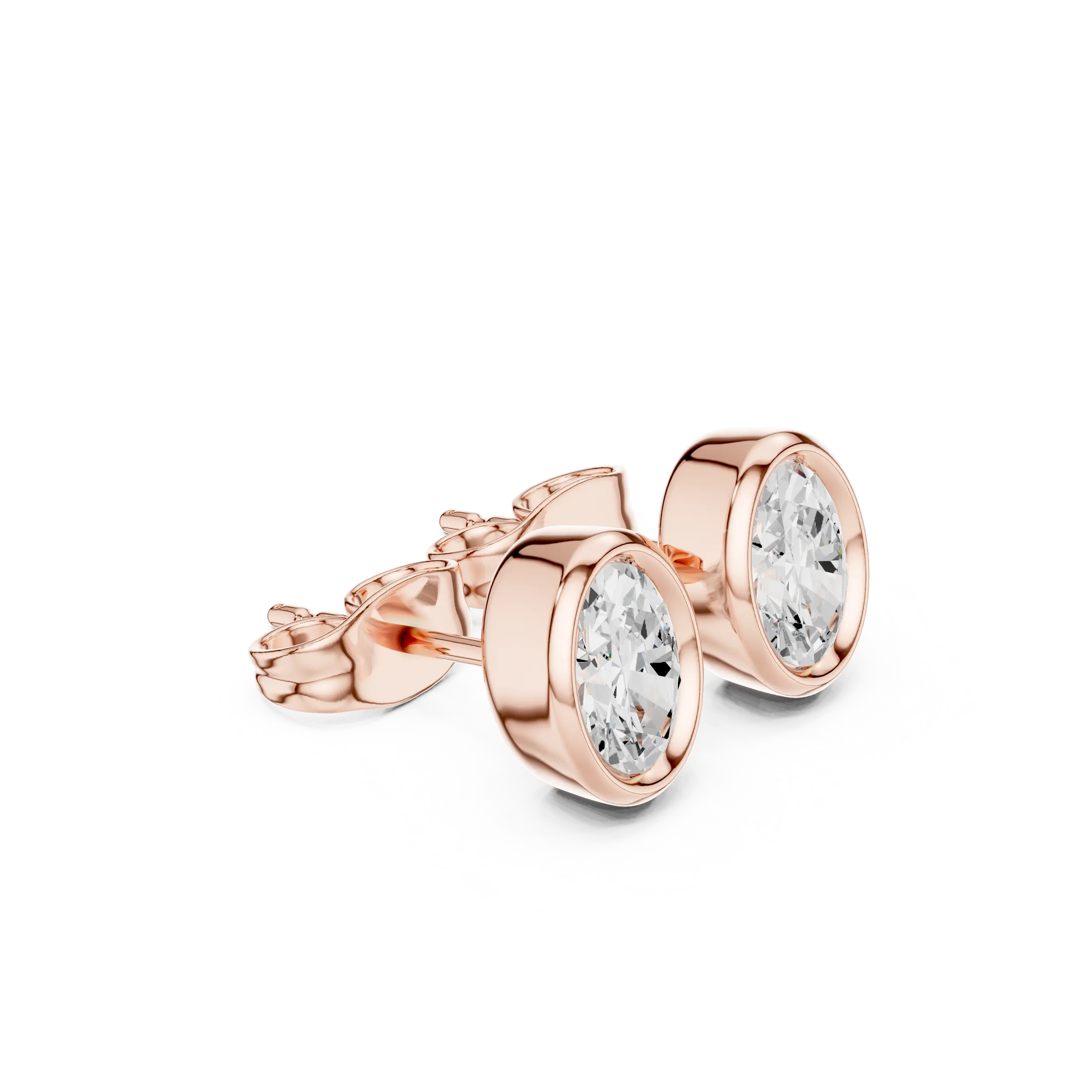 Pair Shot: Oval Diamond Earrings with Bezel Setting in 14k Rose Gold - Lab Grown - Driona Jewels