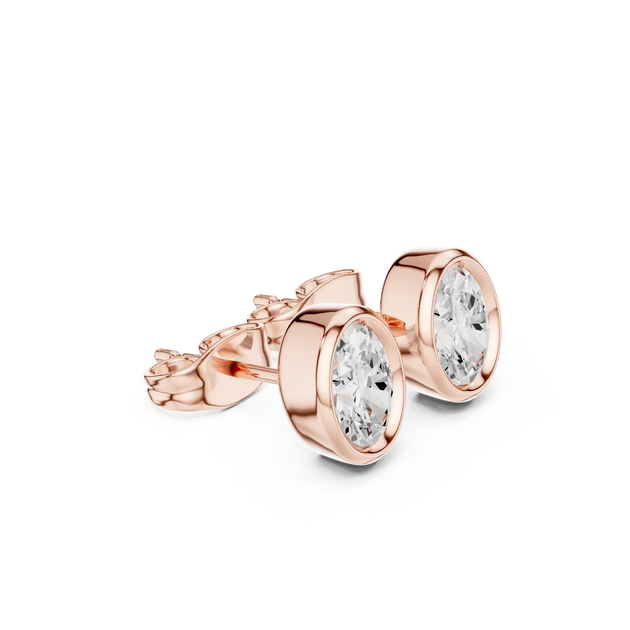 Pair Shot: Oval Diamond Earrings with Bezel Setting in 14k Rose Gold - Lab Grown - Driona Jewels