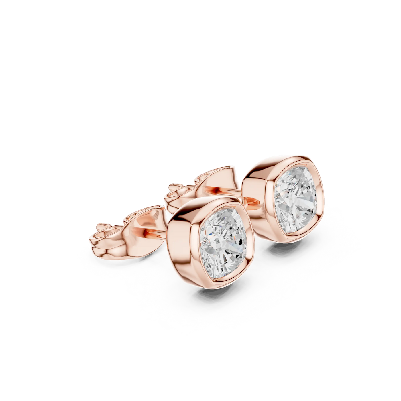 Pair Shot: Oval Diamond Earrings with Bezel Setting in 14k Rose Gold - Lab Grown - Driona Jewels