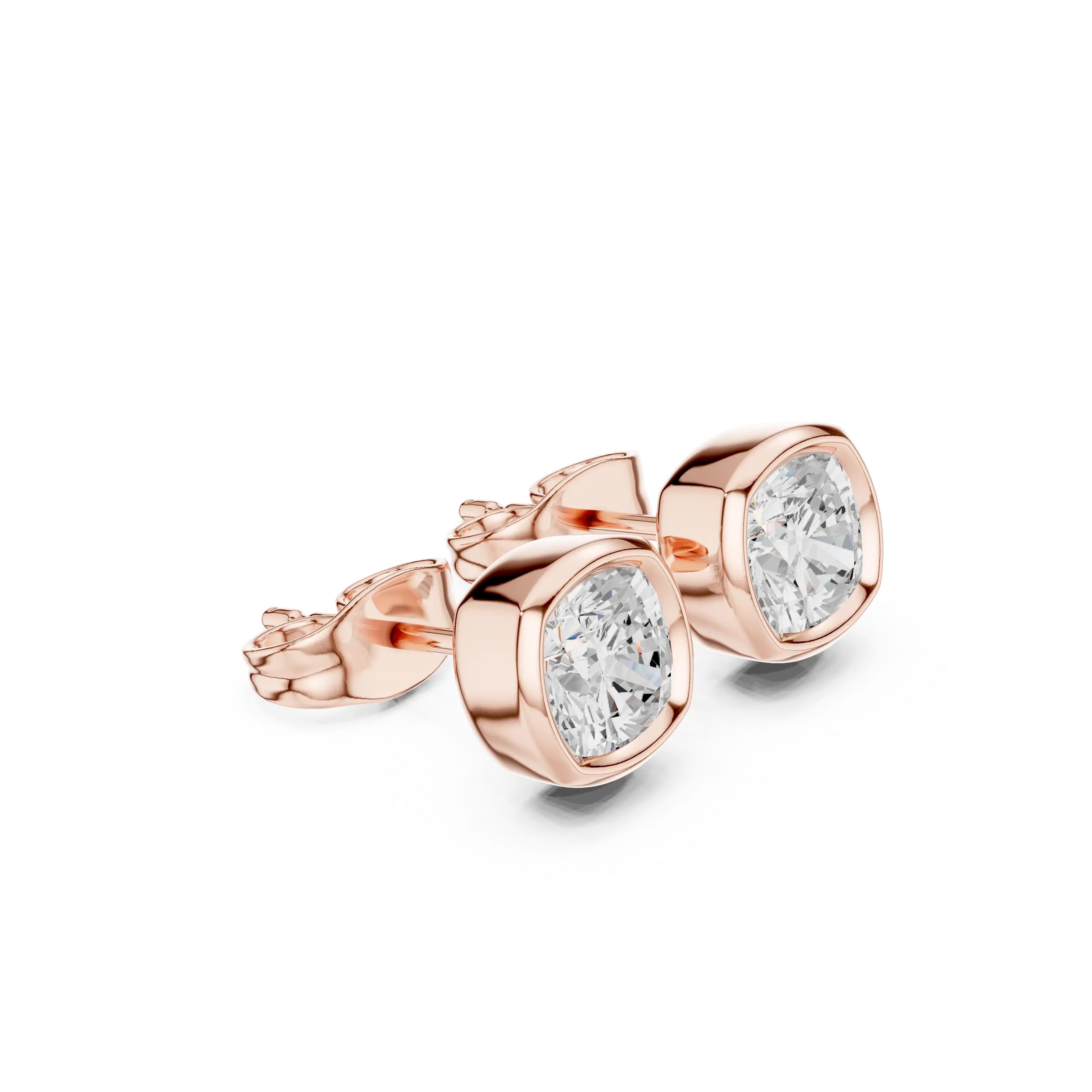 Pair Shot: Oval Diamond Earrings with Bezel Setting in 14k Rose Gold - Lab Grown - Driona Jewels