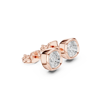 Pair Shot: Oval Diamond Earrings with Bezel Setting in 14k Rose Gold - Lab Grown - Driona Jewels