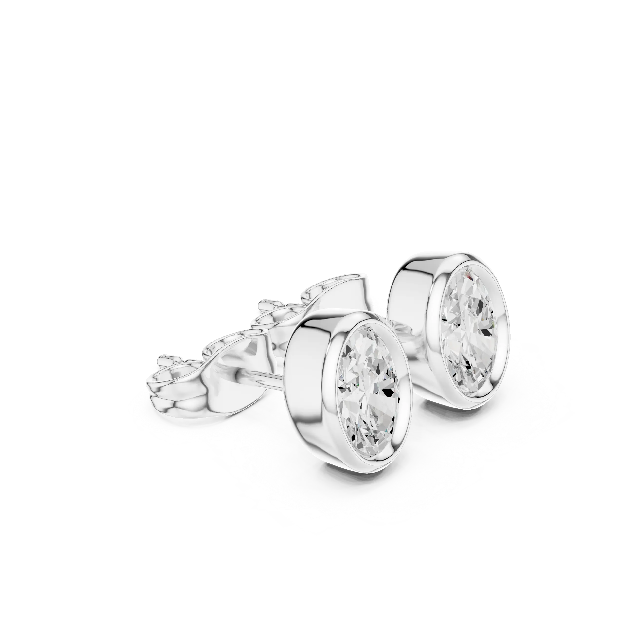 Pair-shot: Oval Diamond Earrings with Bezel Setting in 14k White Gold - Lab Grown - Driona Jewels