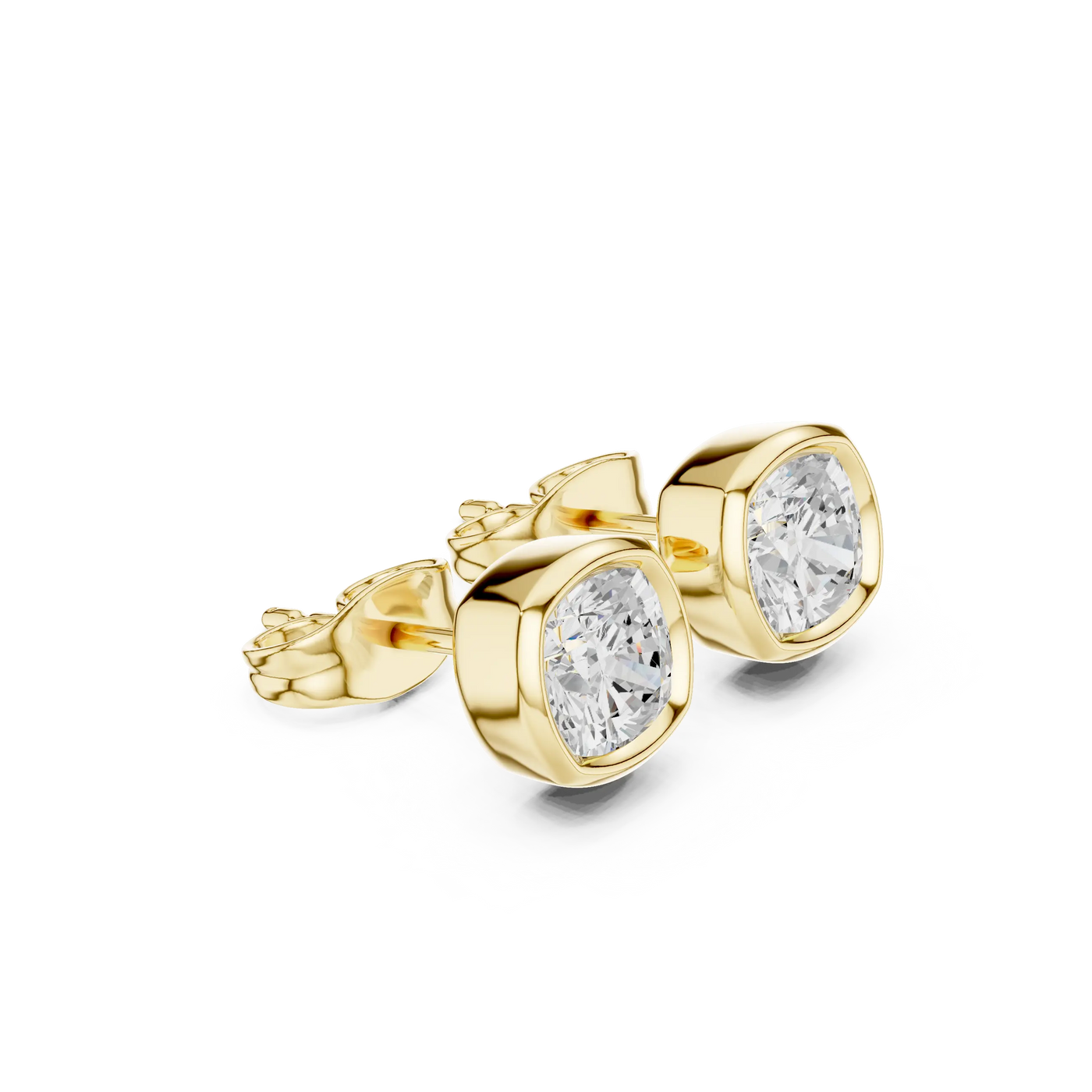 Pair Shot: Oval Diamond Earrings with Bezel Setting in 14k Yellow Gold - Lab Grown - Driona Jewels