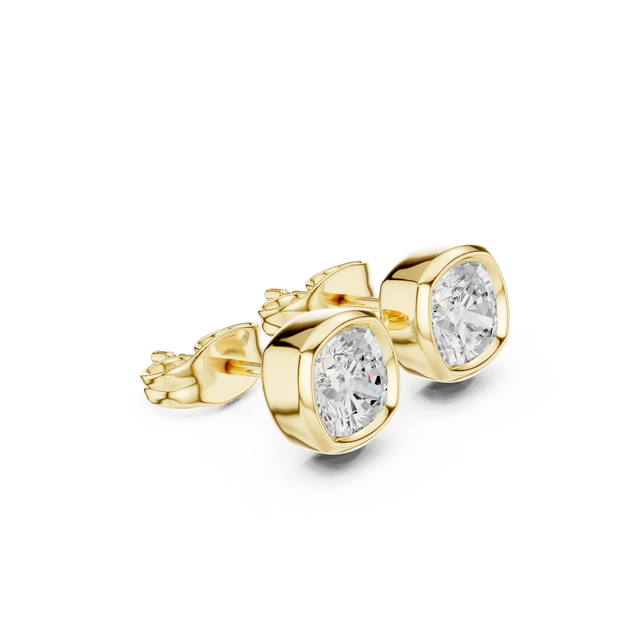 Pair Shot: Oval Diamond Earrings with Bezel Setting in 14k Yellow Gold - Lab Grown - Driona Jewels