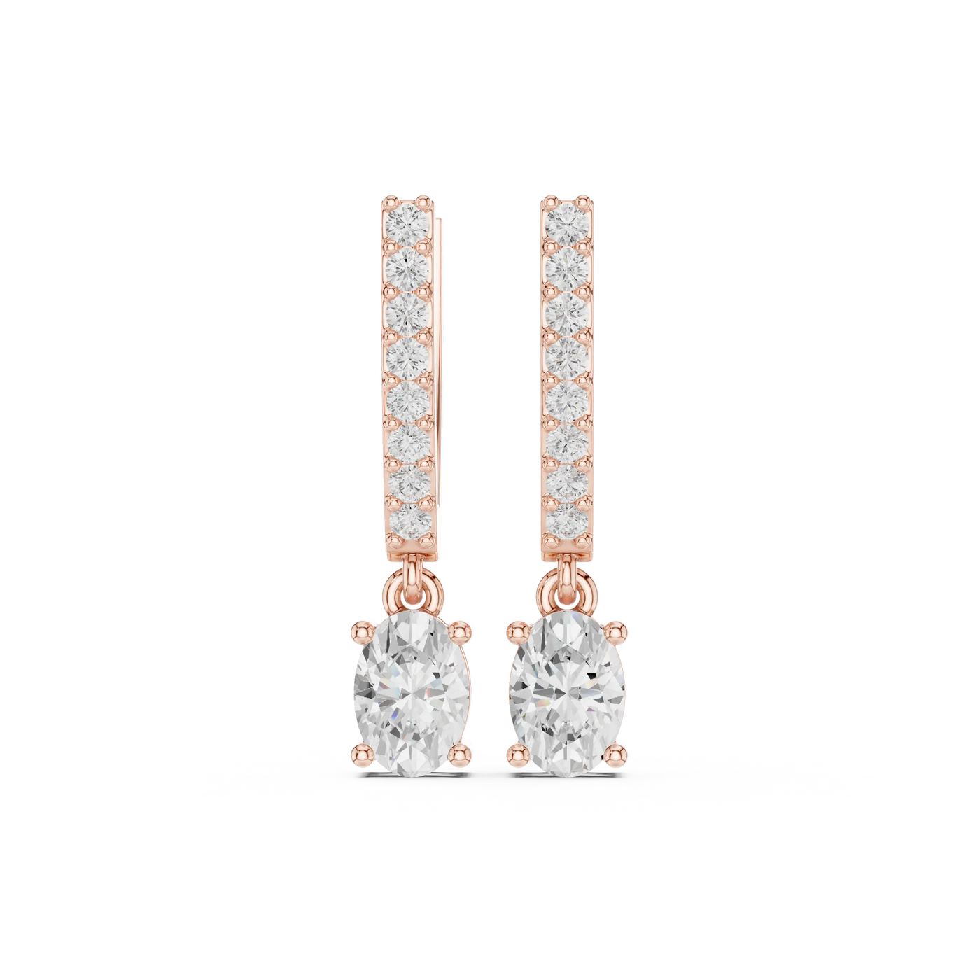 Pair Shot: Oval Diamond Earrings with Drop Setting in 14k Rose Gold - Lab Grown - Driona Jewels