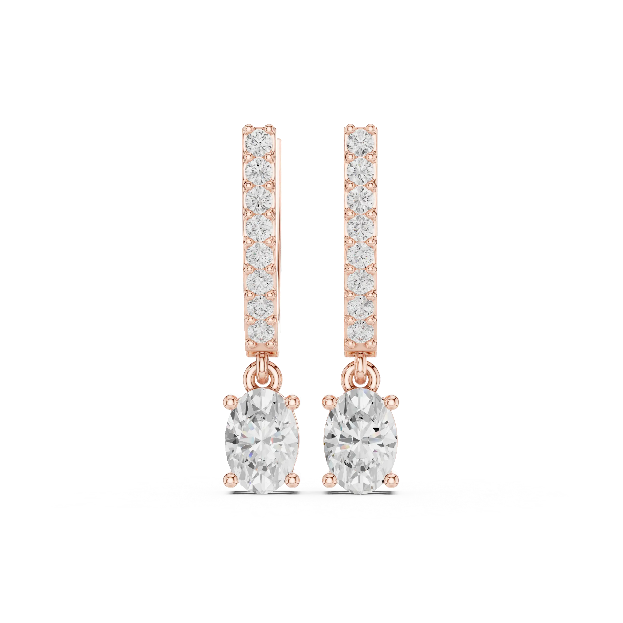 Pair Shot: Oval Diamond Earrings with Drop Setting in 14k Rose Gold - Lab Grown - Driona Jewels