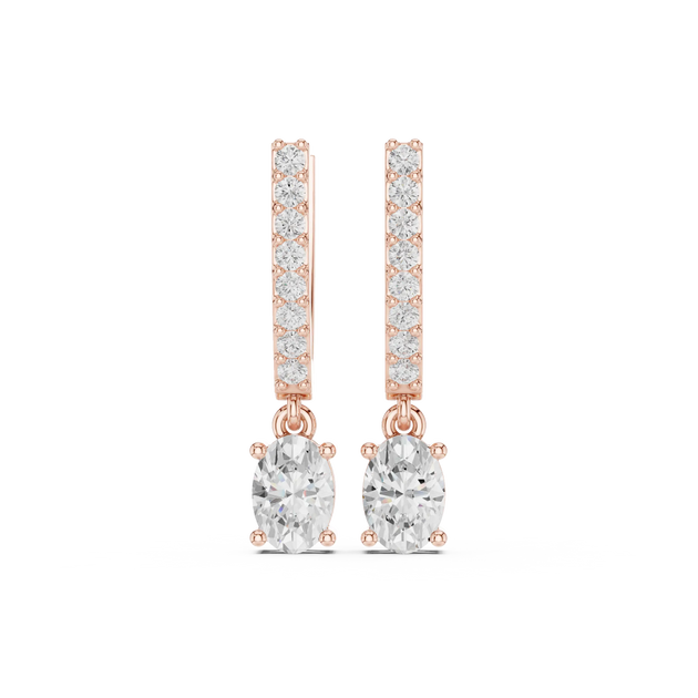 Pair Shot: Oval Diamond Earrings with Drop Setting in 14k Rose Gold - Lab Grown - Driona Jewels