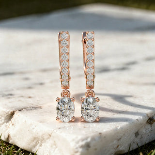 Pair-Shot: Oval Diamond Earrings with Drop Setting in 14k Rose Gold - Lab Grown - Driona Jewels