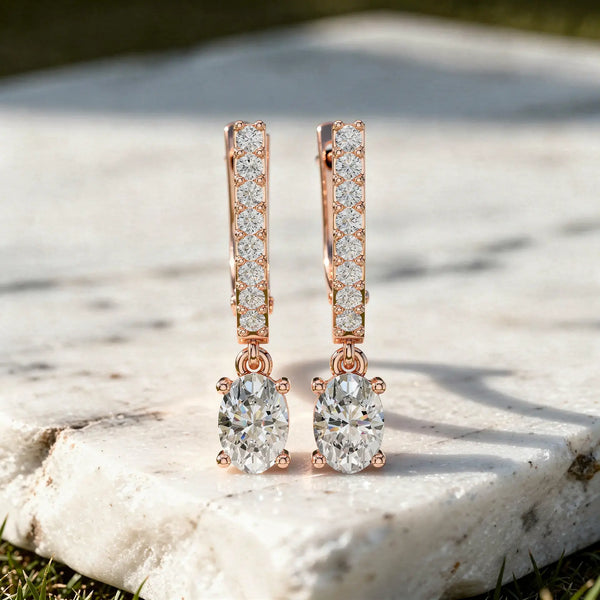 Pair-Shot: Oval Diamond Earrings with Drop Setting in 14k Rose Gold - Lab Grown - Driona Jewels