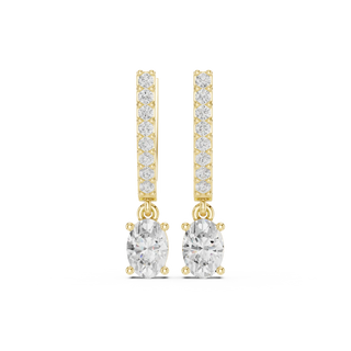 Pair Shot: Oval Diamond Earrings with Drop Setting in 14k Yellow Gold - Lab Grown - Driona Jewels