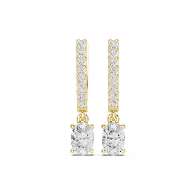Pair Shot: Oval Diamond Earrings with Drop Setting in 14k Yellow Gold - Lab Grown - Driona Jewels