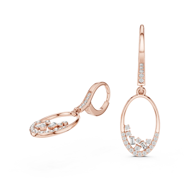 Pair-Shot: Oval Diamond Earrings with Pave Setting in 14k Rose Gold - Lab Grown - Driona Jewels