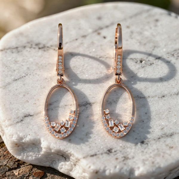 Pair Shot: Oval Diamond Earrings with Pave Setting in 14k Rose Gold - Lab Grown - Driona Jewels
