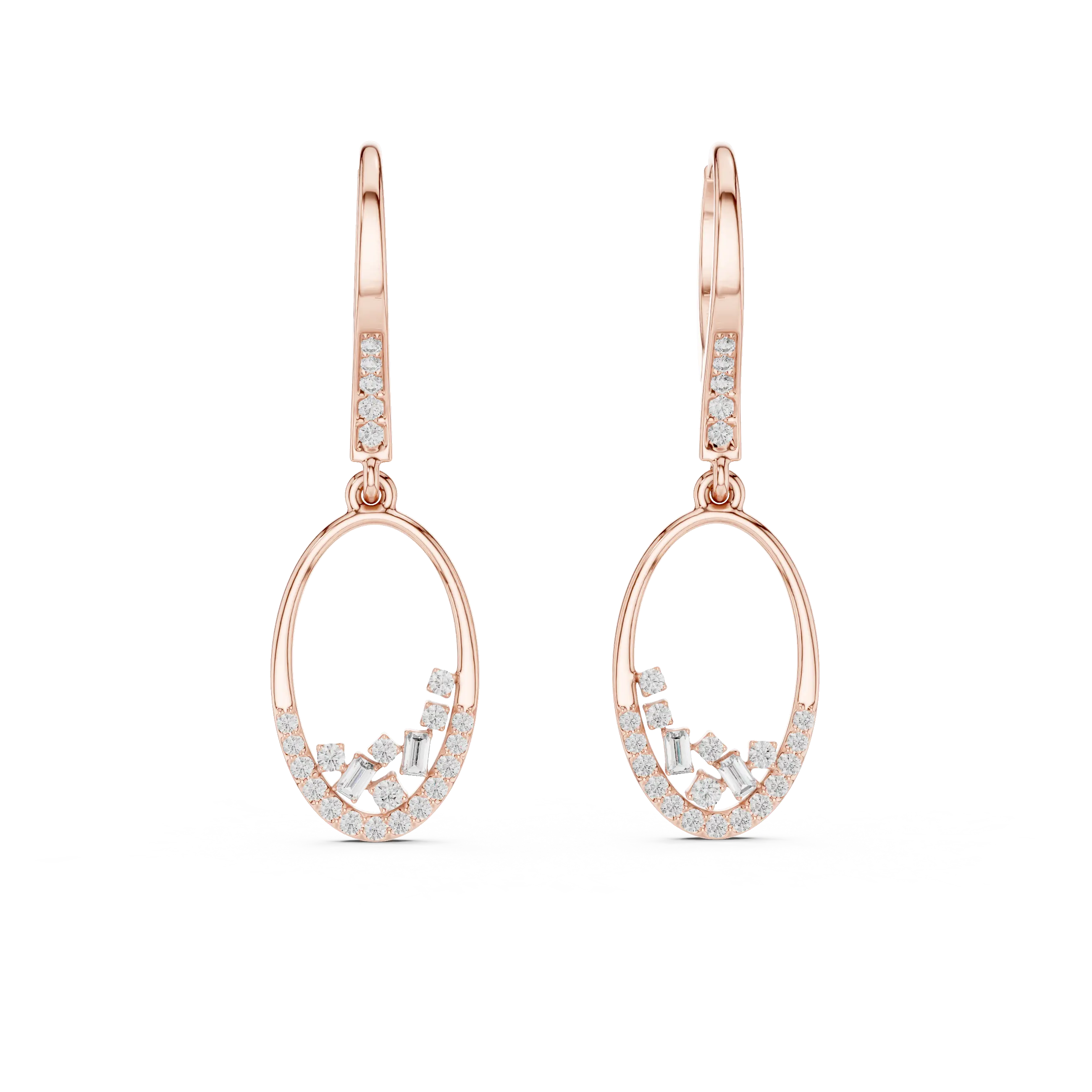 Pair-Shot: Oval Diamond Earrings with Pave Setting in 14k Rose Gold - Lab Grown - Driona Jewels