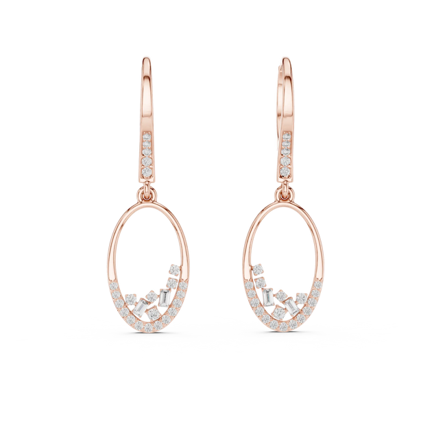 Pair-Shot: Oval Diamond Earrings with Pave Setting in 14k Rose Gold - Lab Grown - Driona Jewels