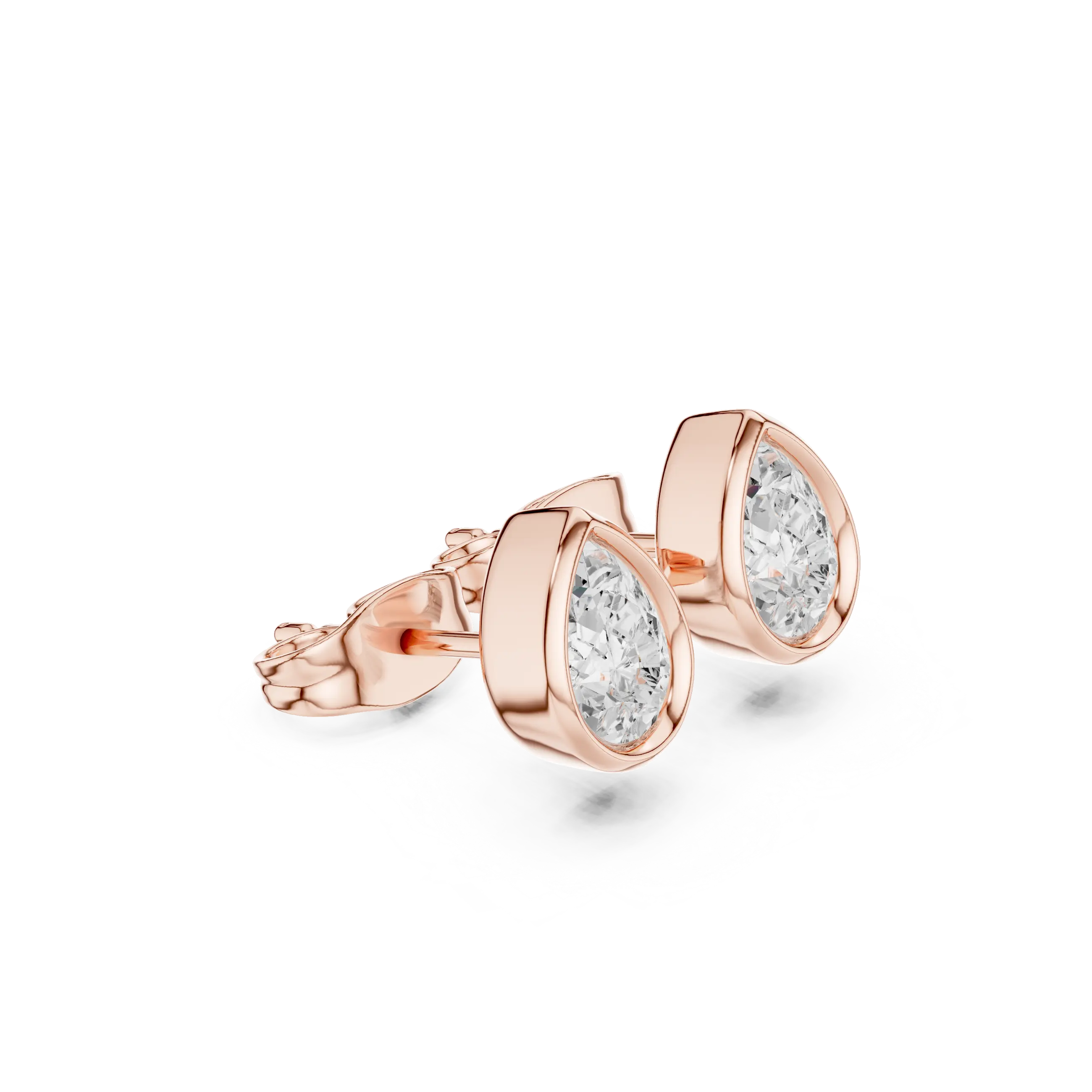 Pair Shot: Pear Diamond Earrings with Bezel Setting in 14k Rose Gold - Lab Grown - Driona Jewels
